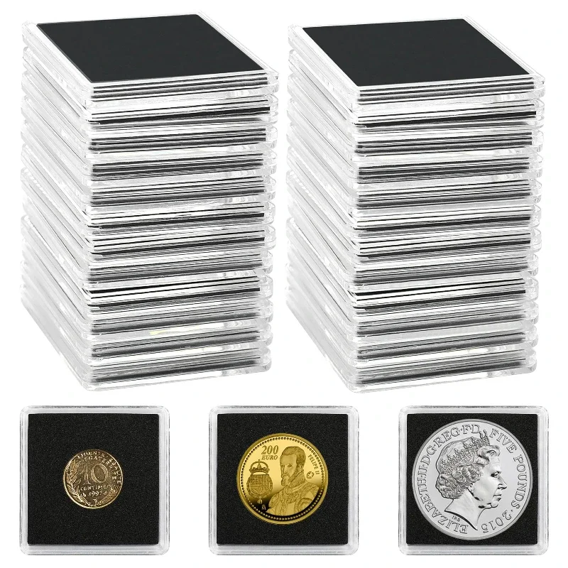 

30pcs Clear Coin Organiser, Coin Snap Clip with 5 Sizes Black Washers Collectible Display Acrylic Boxes for Collectible Storage