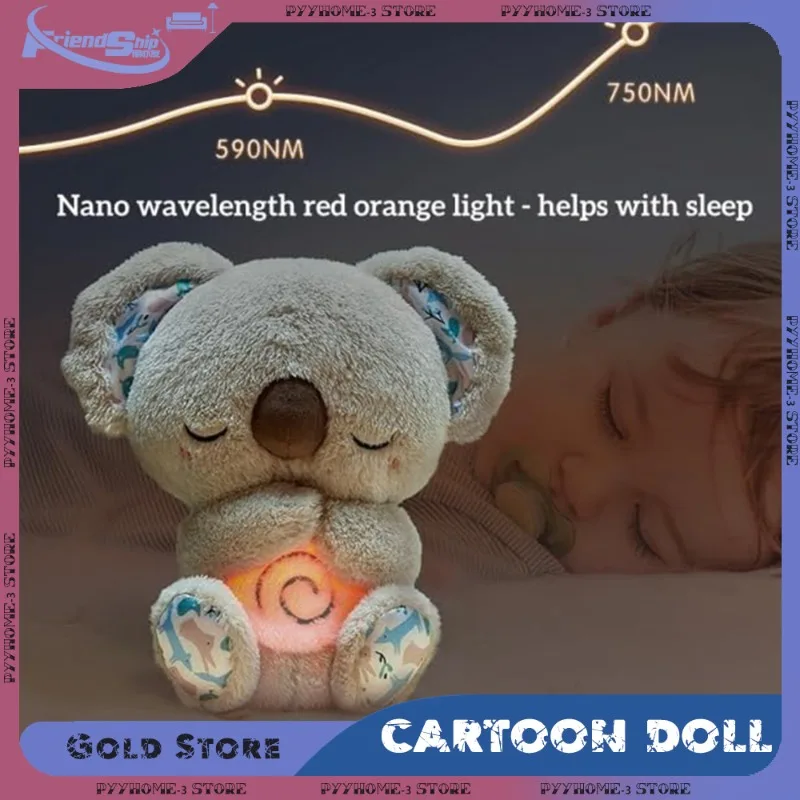 Ayuda para dormir de peluche de Koala, con brillo suave, luz nocturna, música calmante y respiración simulada, juguetes reconfortantes y cómodos para dormir