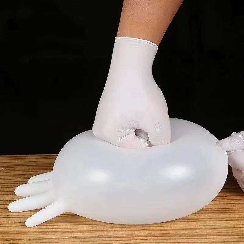 White Nitrile Disposable Gloves 4mil Food Grade Home Cleaning Gloves Textured Latex Free Food Pre Cooking Kitchen Working Gloves