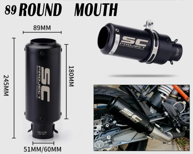 EU Quality 51/60mm Universal Motorcycle Black/Titanium round/inclined Exhaust Pipe Muffler GP-project Vent Muffler Exhaust Pipe