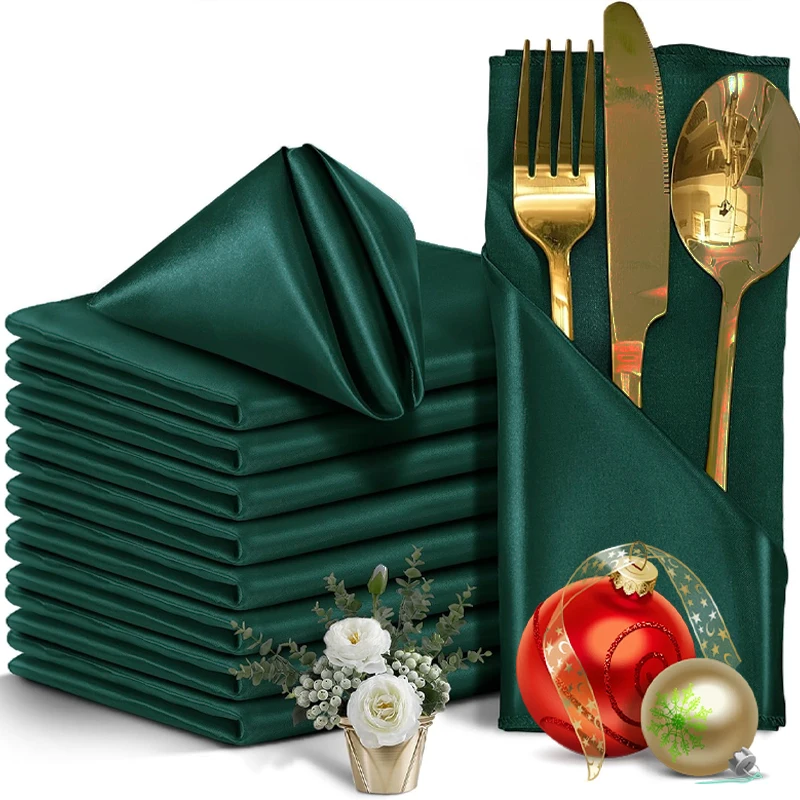 Set di 2/6/12 tovaglioli natalizi in raso verde scuro 40x40cm, resistenti e spessi, adatti per la decorazione della cucina da pranzo