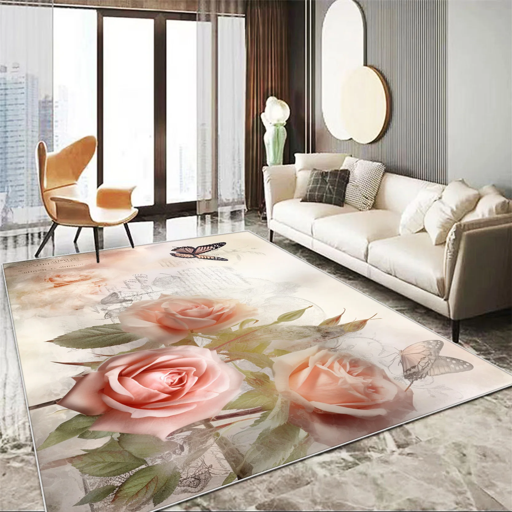 Nordic Gorgeous Floral Rugs for Living Room Home Bedroom Decoration Non-slip Floor Mat Sofa Area Dining Room Carpet Customizable