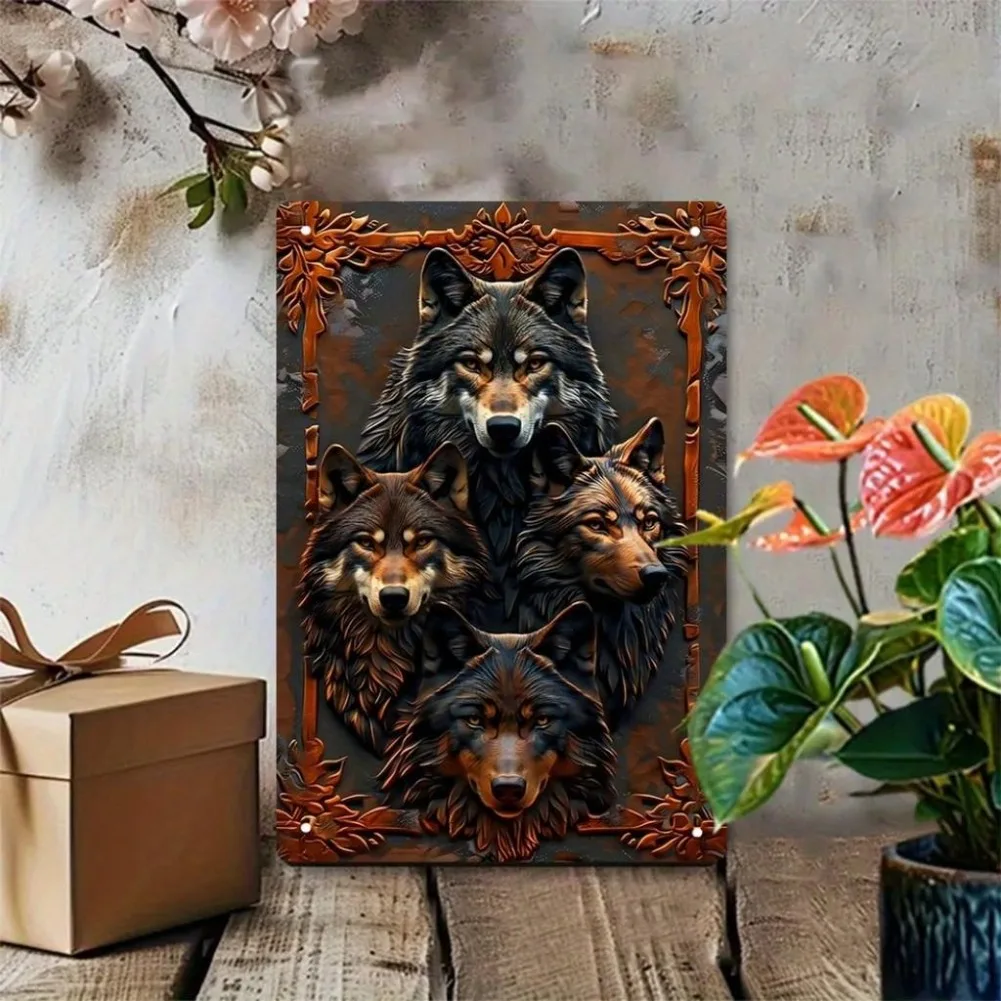 Hiasan Seni Dinding Logam Serigala، Reka Forma 3D، Plak Gantung Gothic Vintaj، إنانك هاونج، بار، كافيه، حاديا الهالوين دان