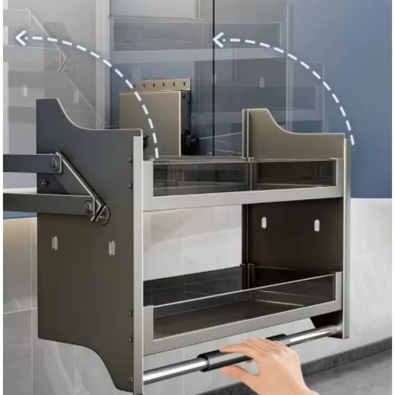 Pull-Out Kitchen Cabinet Storage Shelves Elevator Lifting Basket Organization System for Cupboards - down Shelves Organizer