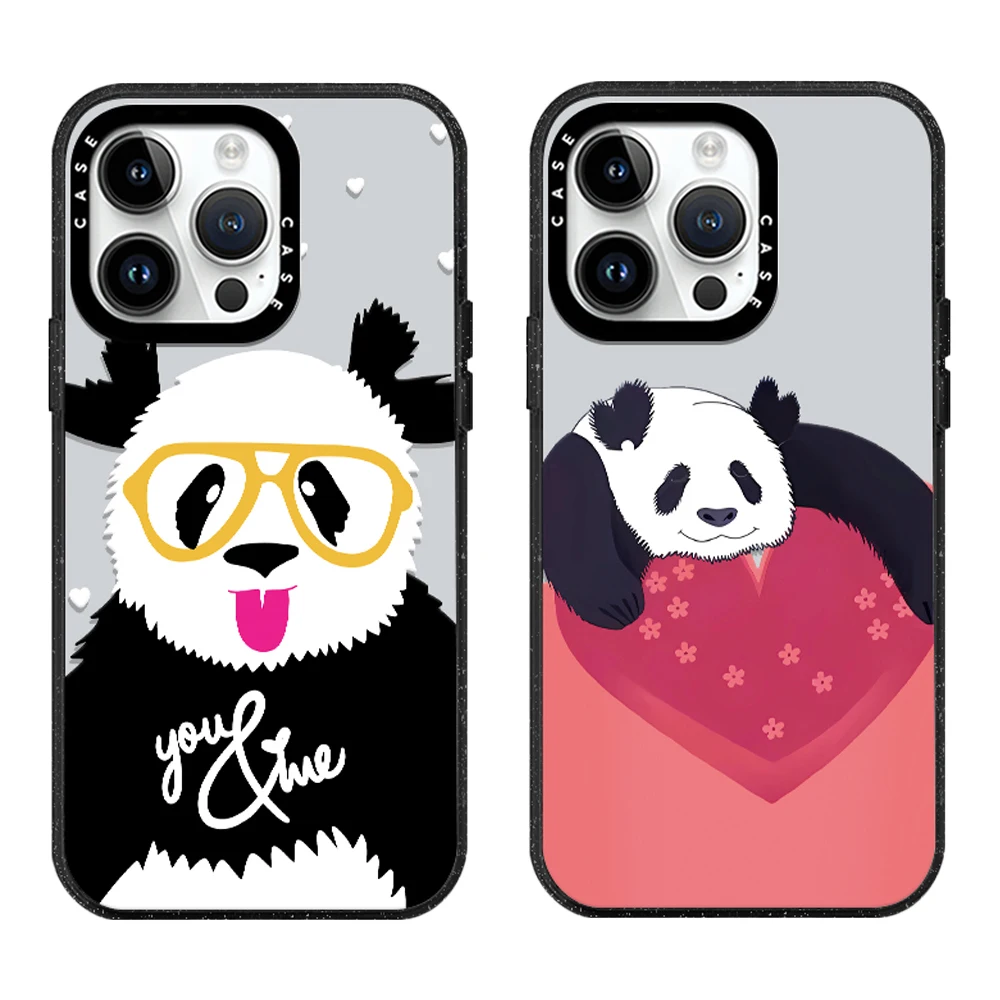 

Cute Pandas Funny Acrylic Phone Case With MagSafe For iPhone 16 15 14 13 12 Pro Max Plus Chubby Anti-drop Back Cover