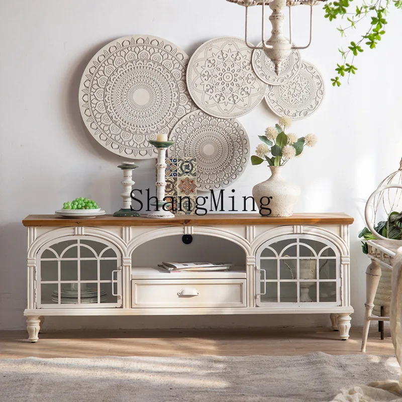 

SM new retro old living room home storage floor cabinet personalized wrought iron TV cabinet