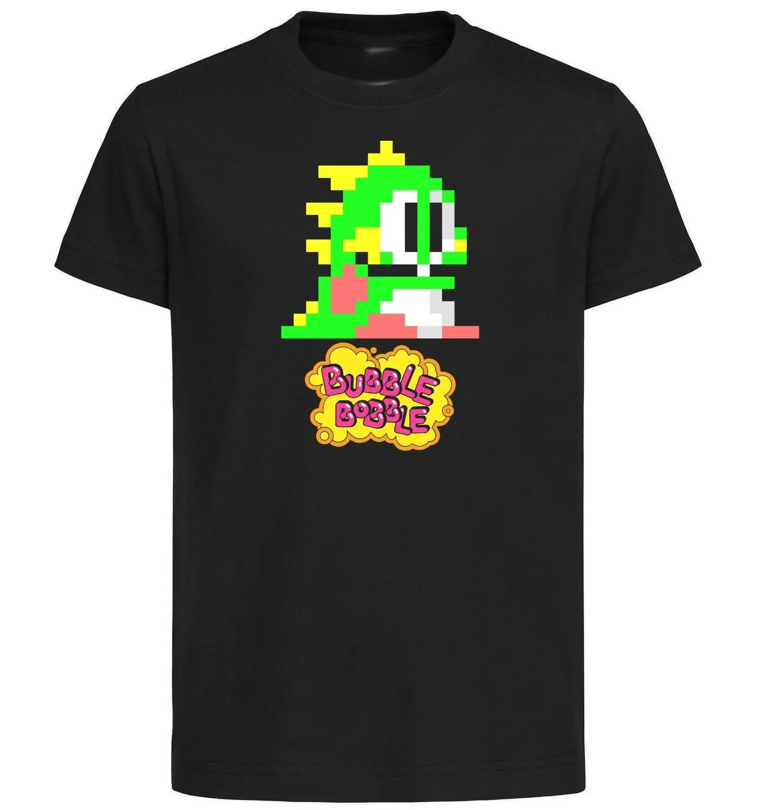 Black T-Shirt Black Jersey Retrogame Bubble Bobble Pixel Art Bub-