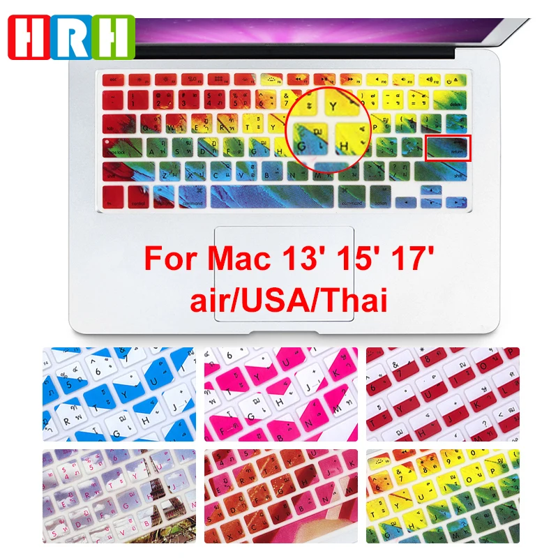 HRH Stylish Design Thai Language Silicone Keyboard Cover Skin Protector Fiim for Macbook Air Pro Retina 13 15 17 English Version