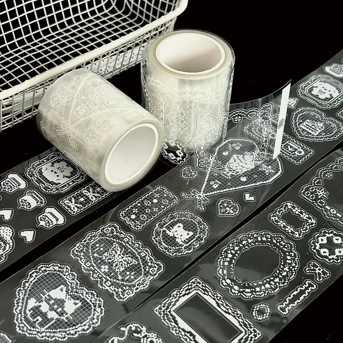 WAKAWAKA Iridescent Die Cut Sticker Roll PET Holographic Film Pixel Lace Border Small Animal for Scrapbook Journal Phone Laptop
