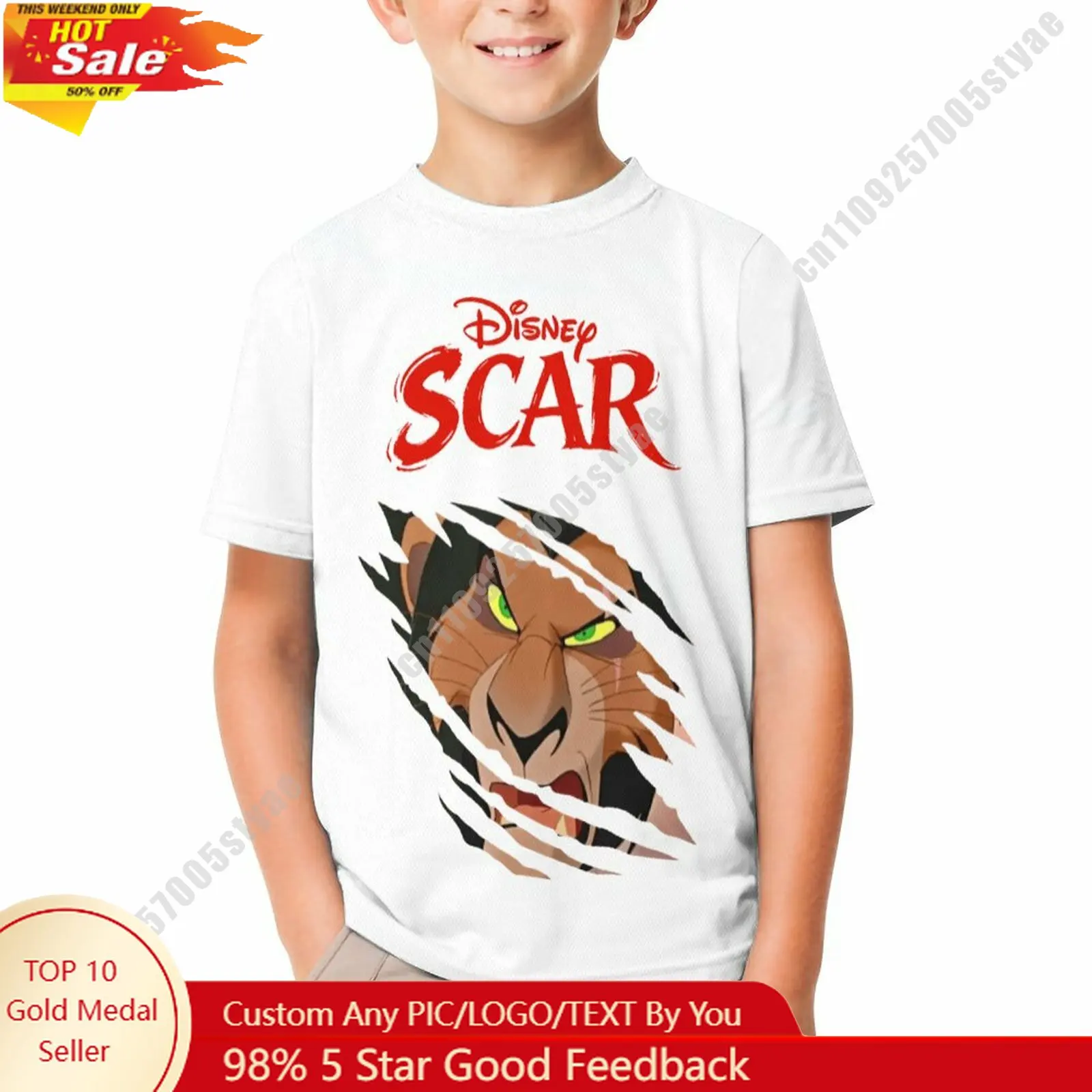 

Scar T Shirt Disney Boy Girl Custom Short Sleeve Top Breathable Soft Casual Cotton Print Summer Crew Neck Children Tee