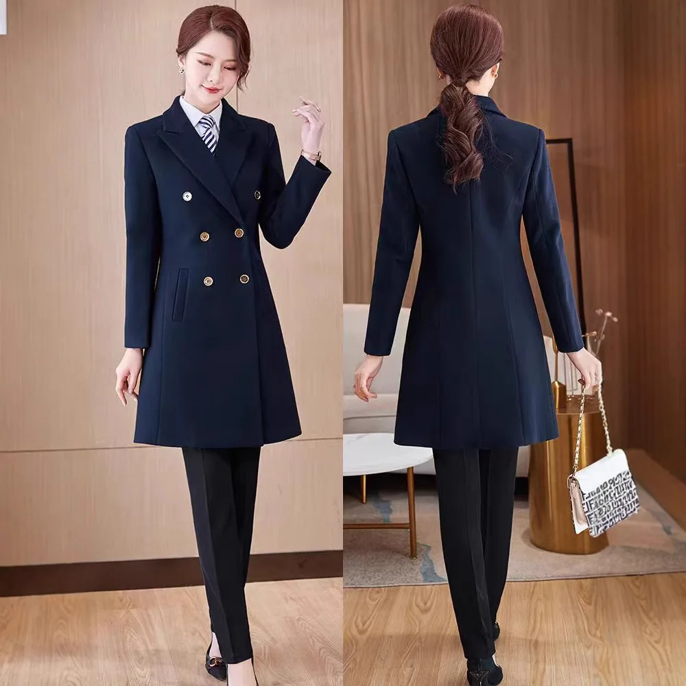 

Утолщенное шерстяное пальто средней длины для мужчин и женщин, осенне-зимняя рабочая одежда, офисная униформа для продажи недвижимости