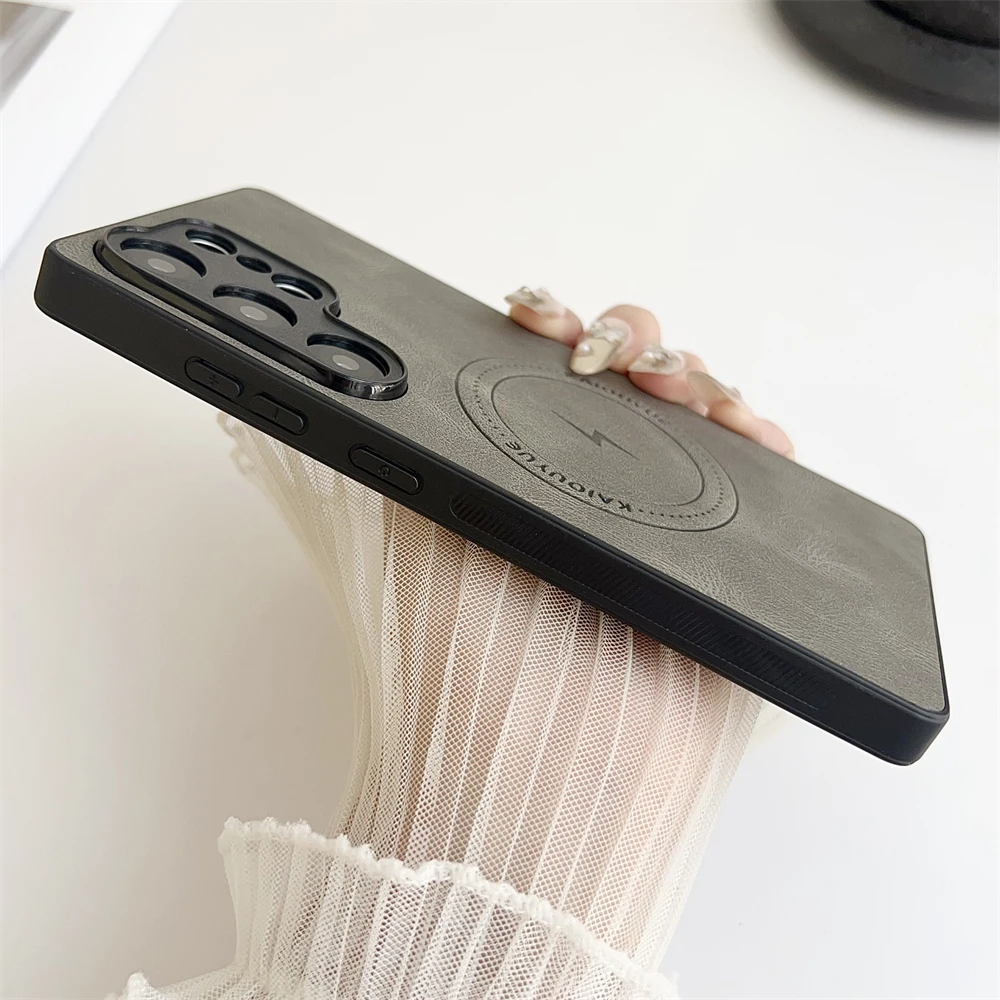 Lightning Magnetic Thin Sheepskin Leather Case for Samsung Galaxy S25 Ultra Plus S25 Edge A56 A55 A54 A36 A06 Shockproof Cover