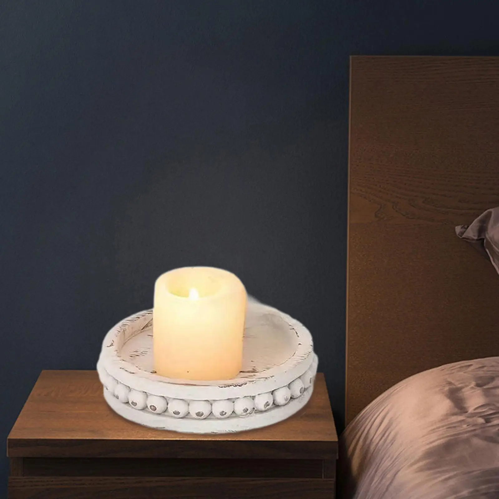 

3x Round Candle Stick Holder Wood Candle Holder Wooden Pillar Candles Tray for Dining Room Coffee Table Home Mantle Decor