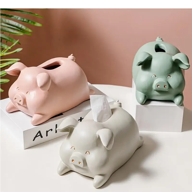 Resin Animal Tissue Box Pig Ornaments Storage Boxes Decorative Holder Napkin Paper Decorations Crafts