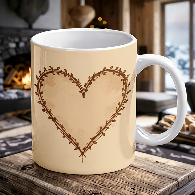 

Simple Leaf Heart Outline Ceramic Cup with Handle, Creative Coffee Cup, Milk Cup, Office Tea Cup, Drinking Cup, Fade-Resistant
