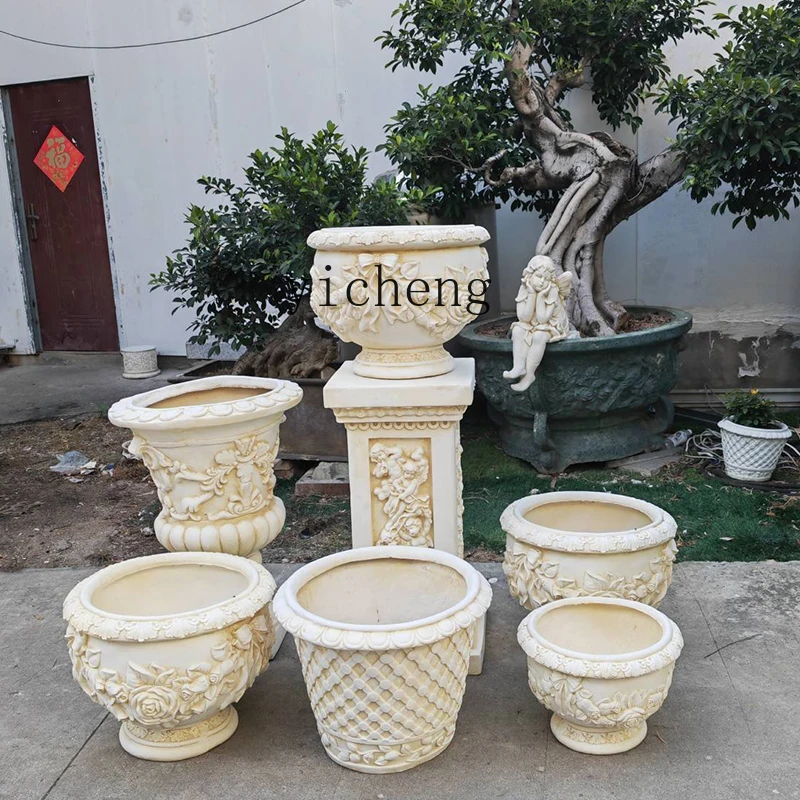 XL European fiberglass retro Roman column flower pot outdoor courtyard garden decoration ornament