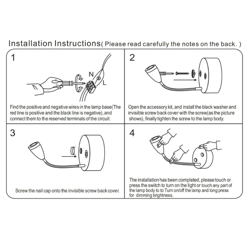 Flexible Gooseneck Wall Lamp 12-24V Touchs Switchs LED Reading Light Simple Installation for Boats Truck