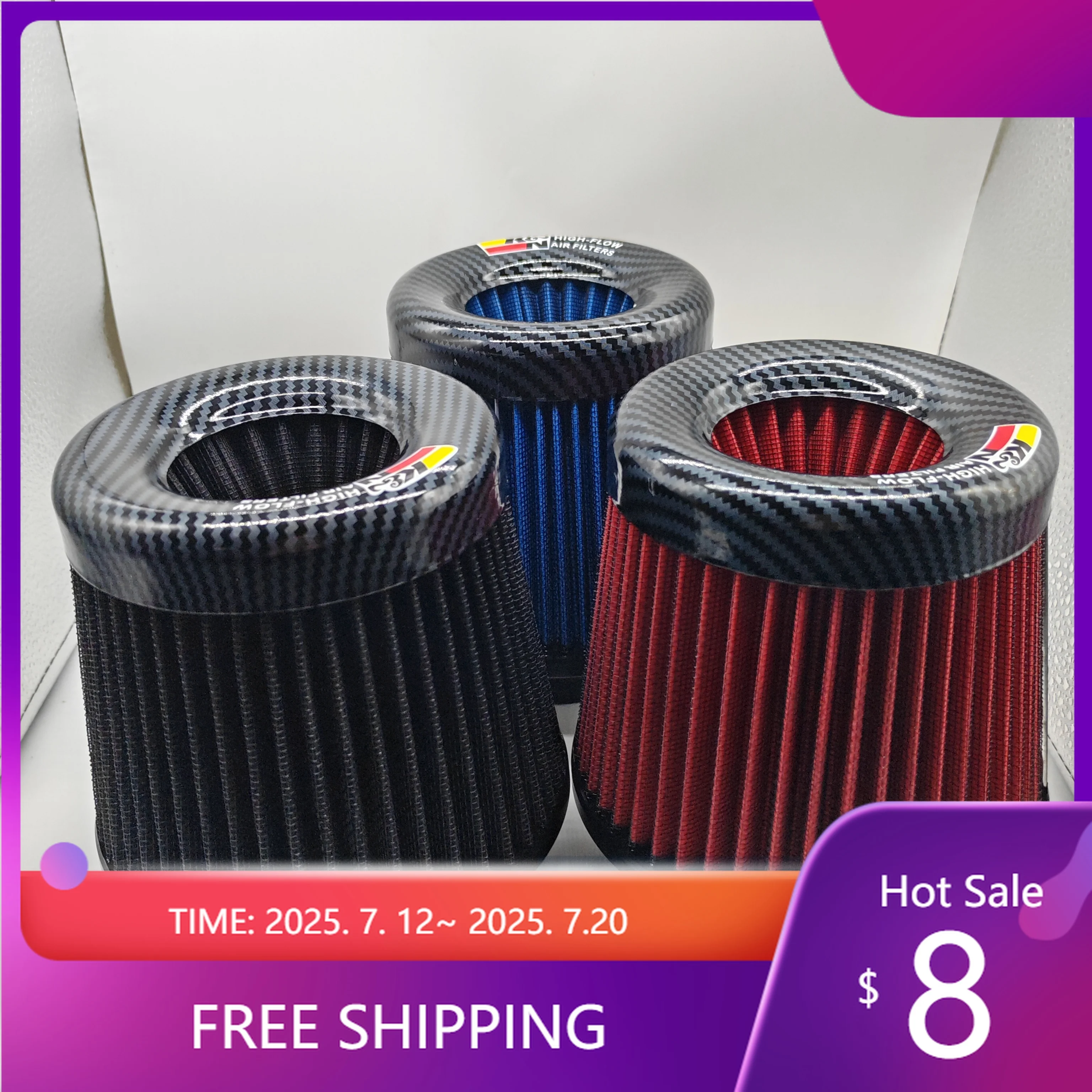 

W KN Intake Air Filter 3 Inch 76mm Car motorcycle Universal High Flow Air Filter Mushroom Head for KN Big Horsepower Performance