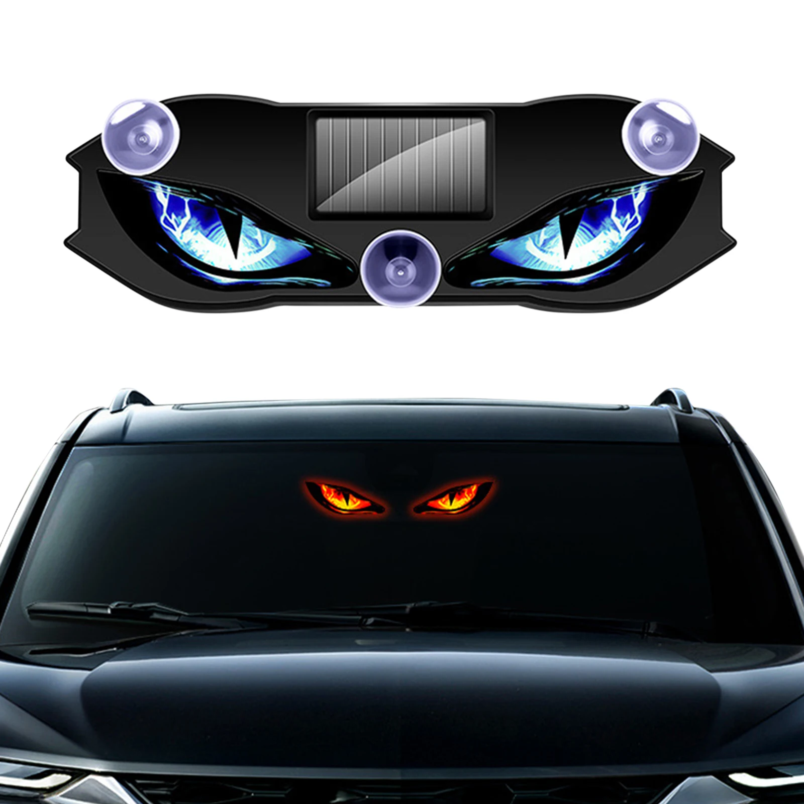 2PCS Solar Eye LED Car Window Light Solar & Type-C Charging Animated Devil Eyes Light for Suv Truck Van Rv Roadside Safety