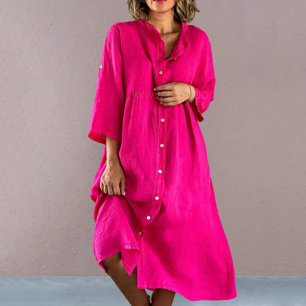 

Dressing Up Anti-shrink Women Solid Color Oversized Midi Dress Daily Clothing