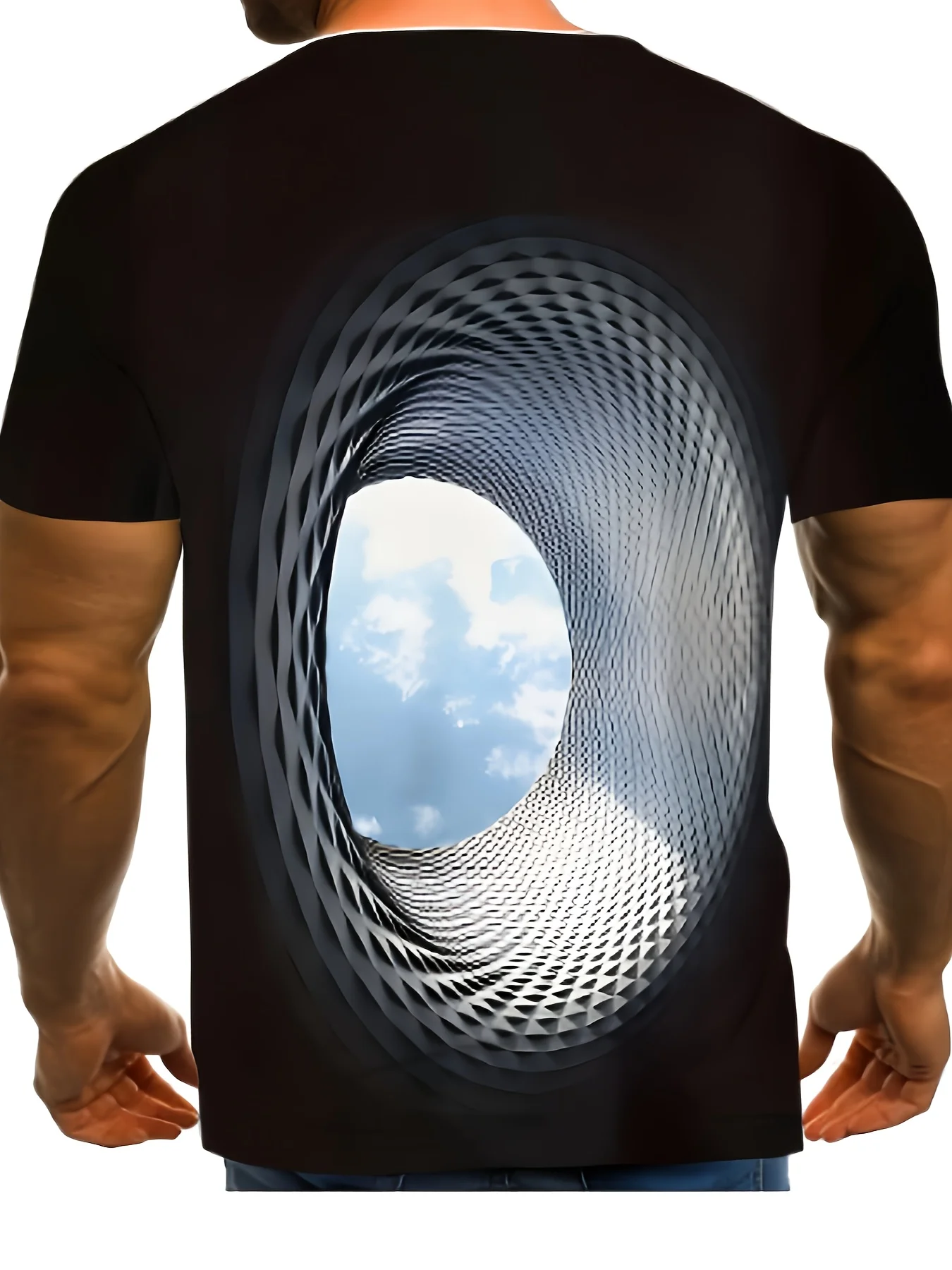 3D Digital Print Fashionable Casual Short Sleeve T-Shirt Men Featuring a Hollow Misaligned Three-Dimensional Visual Effect﻿﻿﻿
