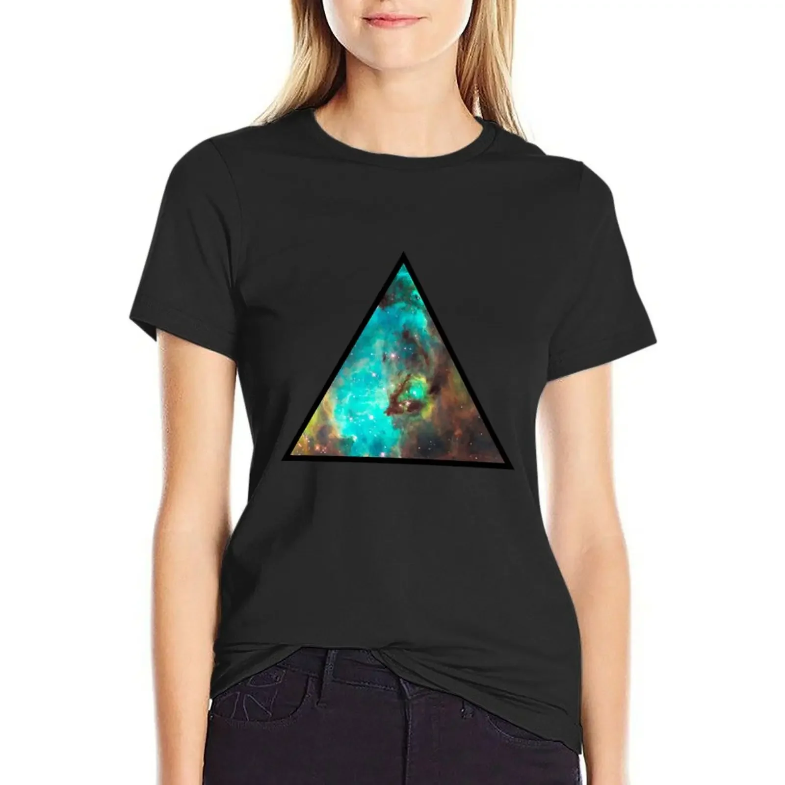 Green Galaxy Triangle T-Shirt tops summer clothes hippie clothes black t-shirts for Women