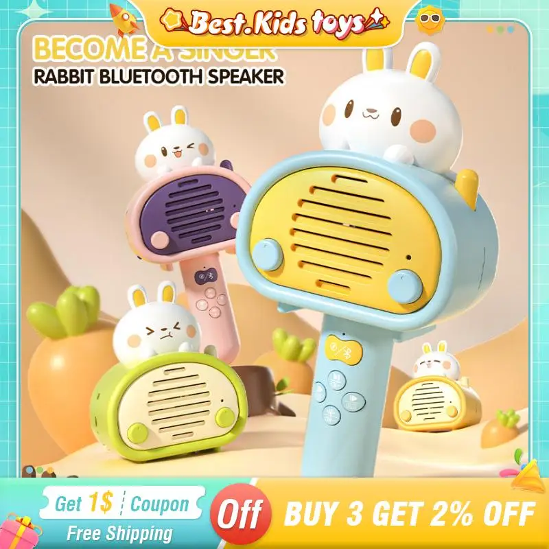 Children's Rabbit Sound Microphone Speaker Bluetooth Early Education  Microphone Singing Music Toys Kids For Girls Birthday Gift