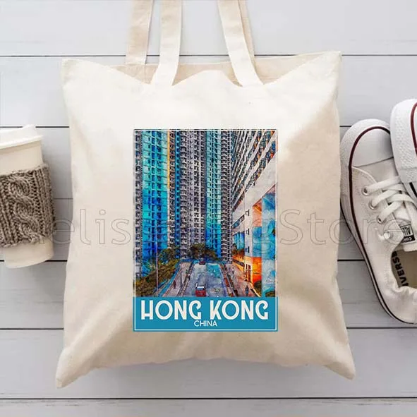 باريس دوسلدورف هامبورغ هونولولو كيو كيوتو حقيبة كتف قماش Harajuku موضة عادية حقائب كتف القطن حمل حقيبة المتسوق #4