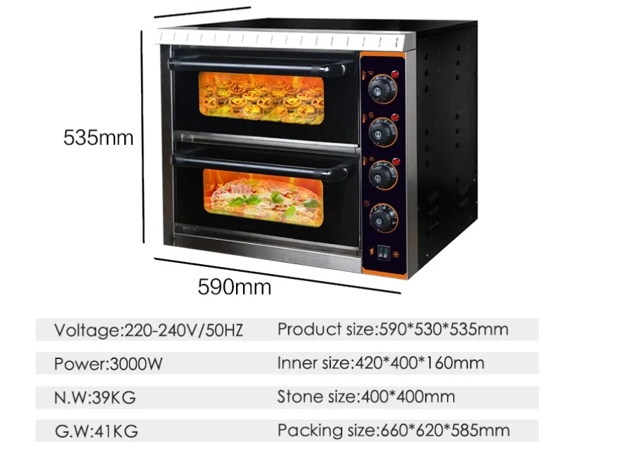 Commercial Double Layers Bakery Oven 3000W Electric Convection Deck Baking Oven Bread Pizza Making Machine With Asbestos 6