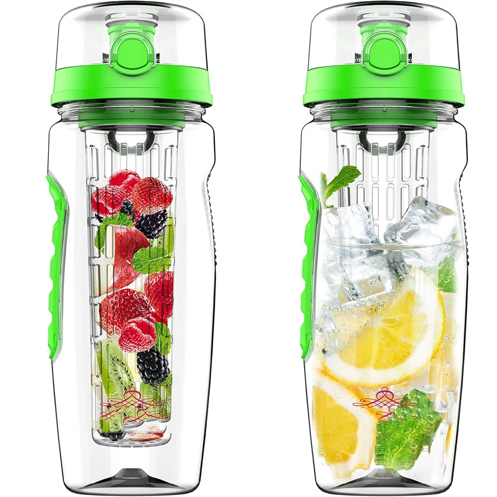 32 OZ Fruit Infuser Water Bottle BPA Free Sports Bottle Tritan Leakproof Plastic Fruit Water Bottle for Gym Camping Travel view 2