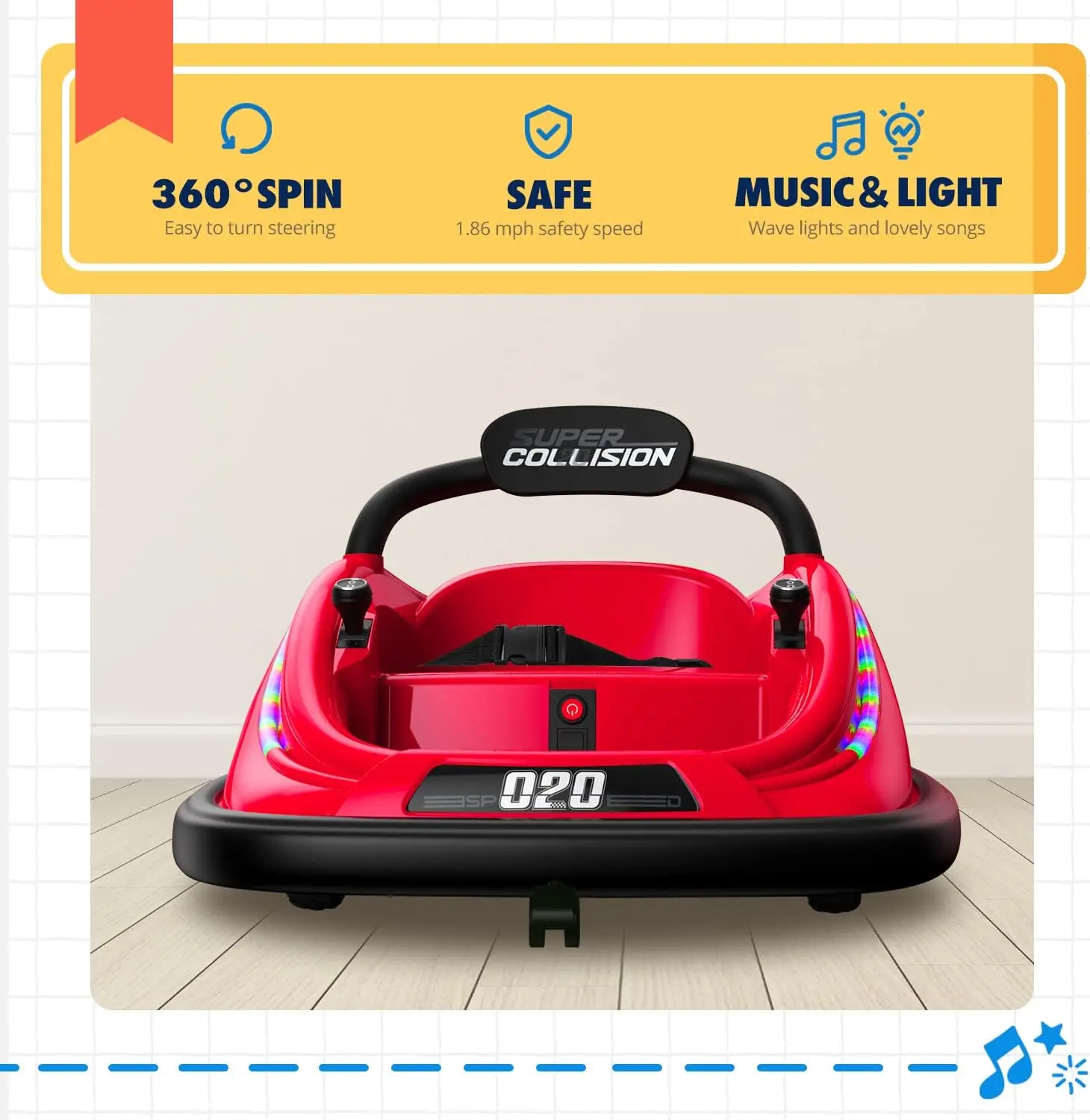 Electric Bumper Car with Remote, Music for Kids Ages 1-6, Unisex Gift, Red