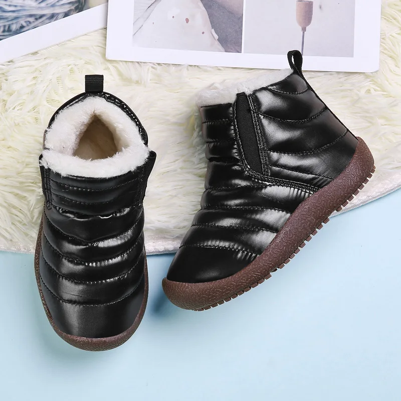 Boys' high quality 25-37 size snow boots winter style 2024 high-top warm cotton  waterproof and non-slip  shoes