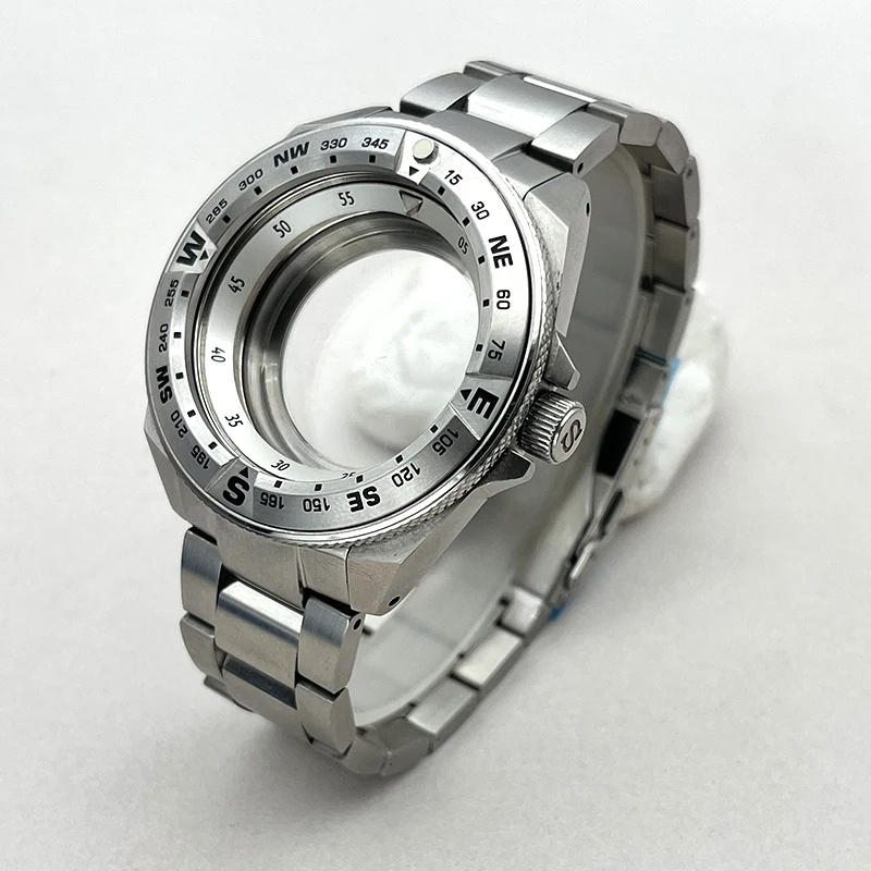 

Silver 45mm Seiko Samurai King Series Watch Cases Bezel Insert With The Strap Fits NH35 NH36 7S26 Movement Watch Replace Parts