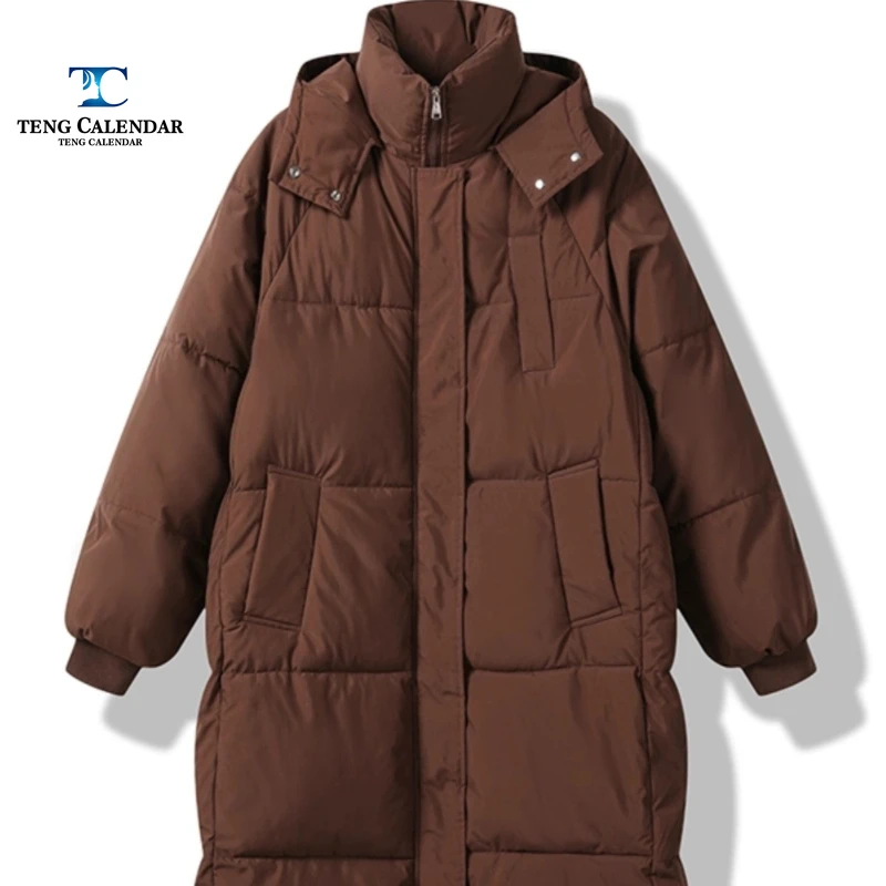 سترة قطن برتقالية، سترة خبز سميكة بغطاء للرأس متوسطة إلى طويلة بطول الركبة، طراز جديد لشتاء 2022 للسيدات #6