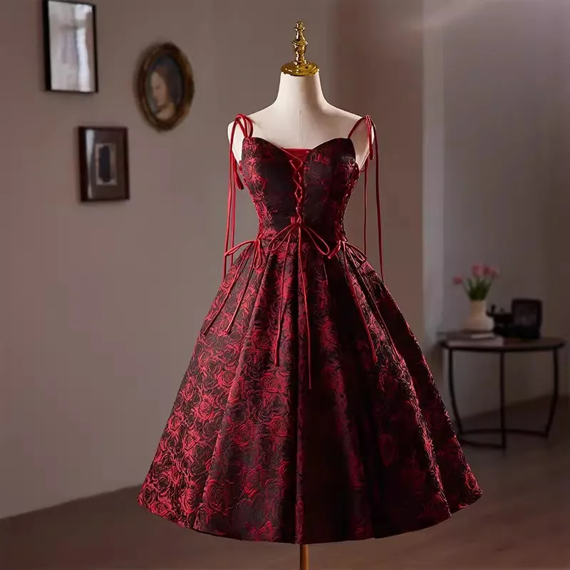 Elegant Real Picture Wine Red Birthday Party Dresses V Neck Lace Up Puffy Skirt Women Prom Dance Queen Dress Homecoming Occasion