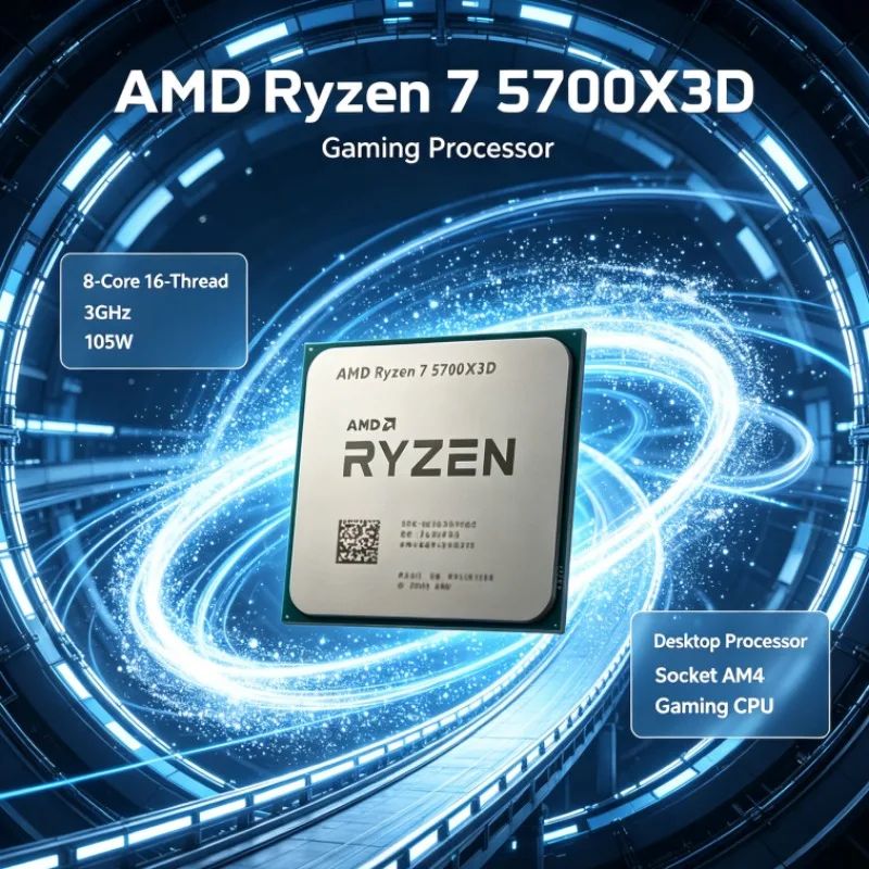 AMD Ryzen 7 R7 5700X3D Desktop Processor 8-Core 16-Thread 3.0GHz Up to 4.1GHz 105W AM4 DDR4 Computer