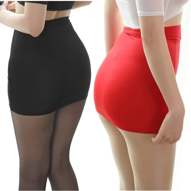 Elastic See Through Pencil Skirts High Wiast Sexy Short Long Tight Silk Wrap Mini Skirt for Women Nightwear Clubwear White Black