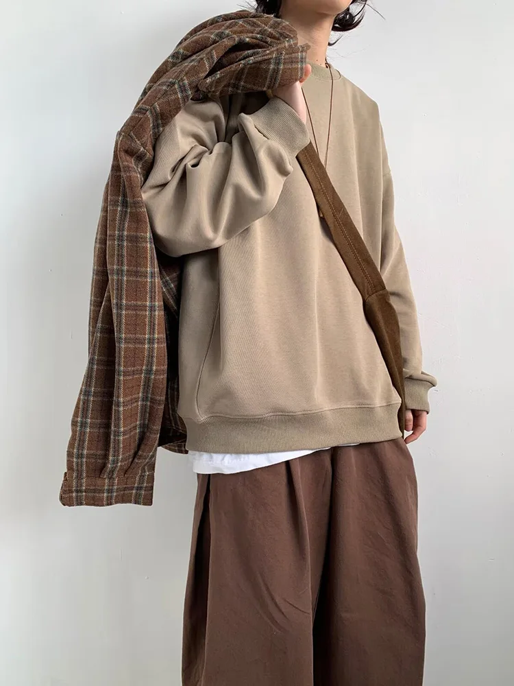 

Мужская толстовка в стиле ретро, американского дизайна, цвета хаки, весна-осень, оверсайз, базовая, плотная, с капюшоном, модный бренд, круглый вырез горловины