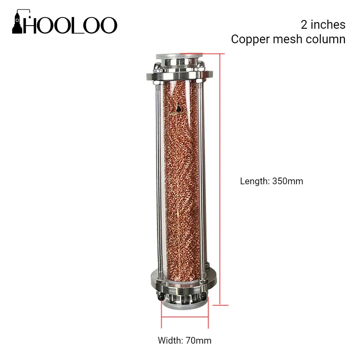 HOOLOO Copper Mesh Glass Column Kit 2” 3” 4” Distillation with Tri Clamlp 304 Stainless Steel Home Brew Moonshine Distiller Part