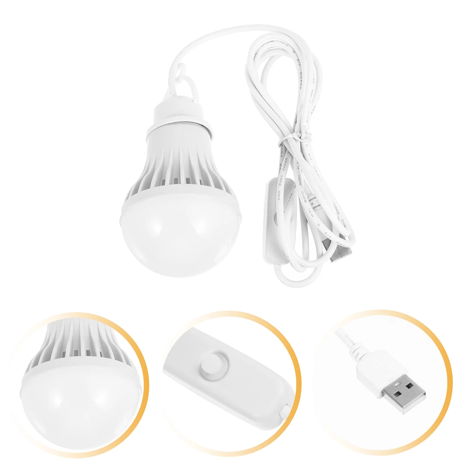 2Pcs Portable Lighting Bulb 5W USB Powered Camping Light for Bedroom Outdoor Picnic Barbecue Trip Use Tent Lamp