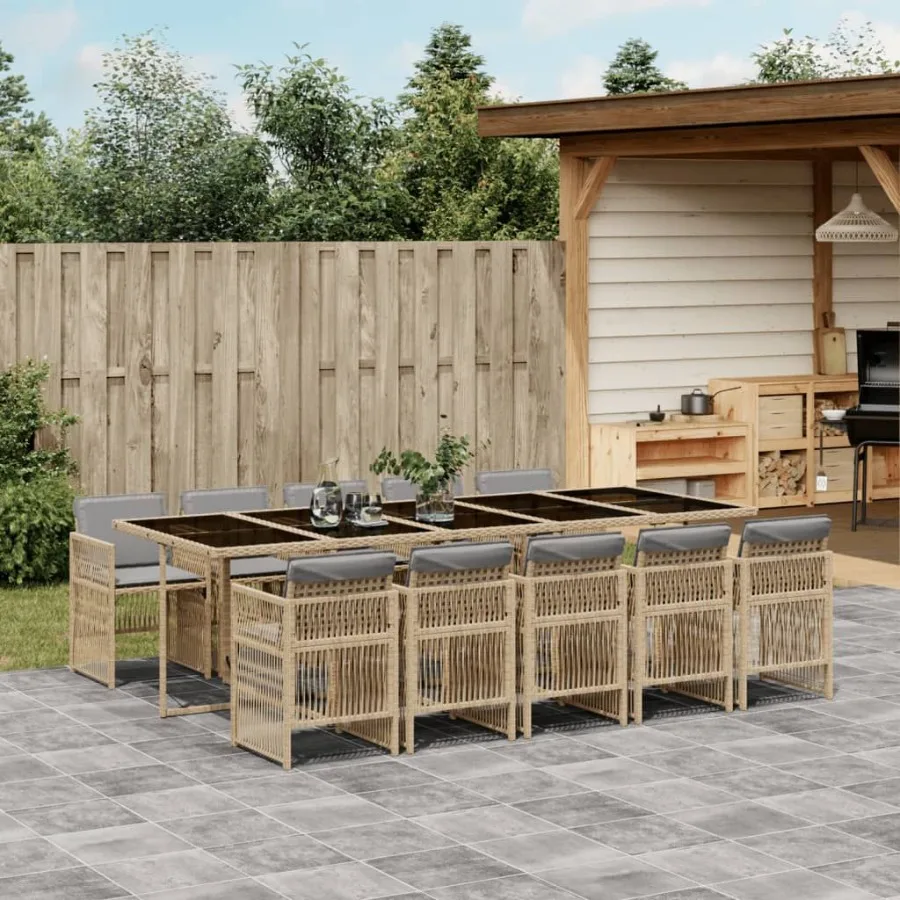 

Garden Dining Set Gray PE rattan 10seater Foldable