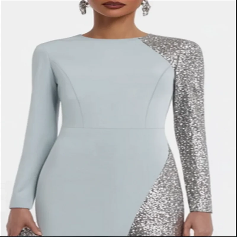 Vestidos azul cielo para madre de novia, vestidos elegantes para boda, vestido de madrina de costura alta con lentejuelas para madre, personalizado, 2025