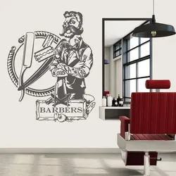 Barbershop Stylist Tattoo Vinyl Wall Sticker Hipster Hairdresser Barbershop Window Door Shop Sign Decoration Sticker Mural Gift