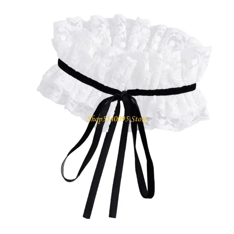 DXAE Layered Lace Collar Neckline Accent with Black Ribbon for Photo Styling