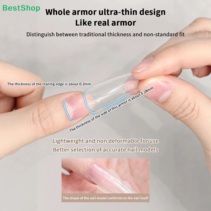 ♥ 180 stuks elliptische sandwich-pantser nageltips - doorzichtige boven- en basisvorm nepnagels voor salon- en doe-het-zelf-manicure