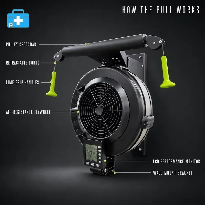 Wall-mounted ski trainer with air resistance function, LCD screen, suitable for home gym fitness, Cross-Country Skiing and
