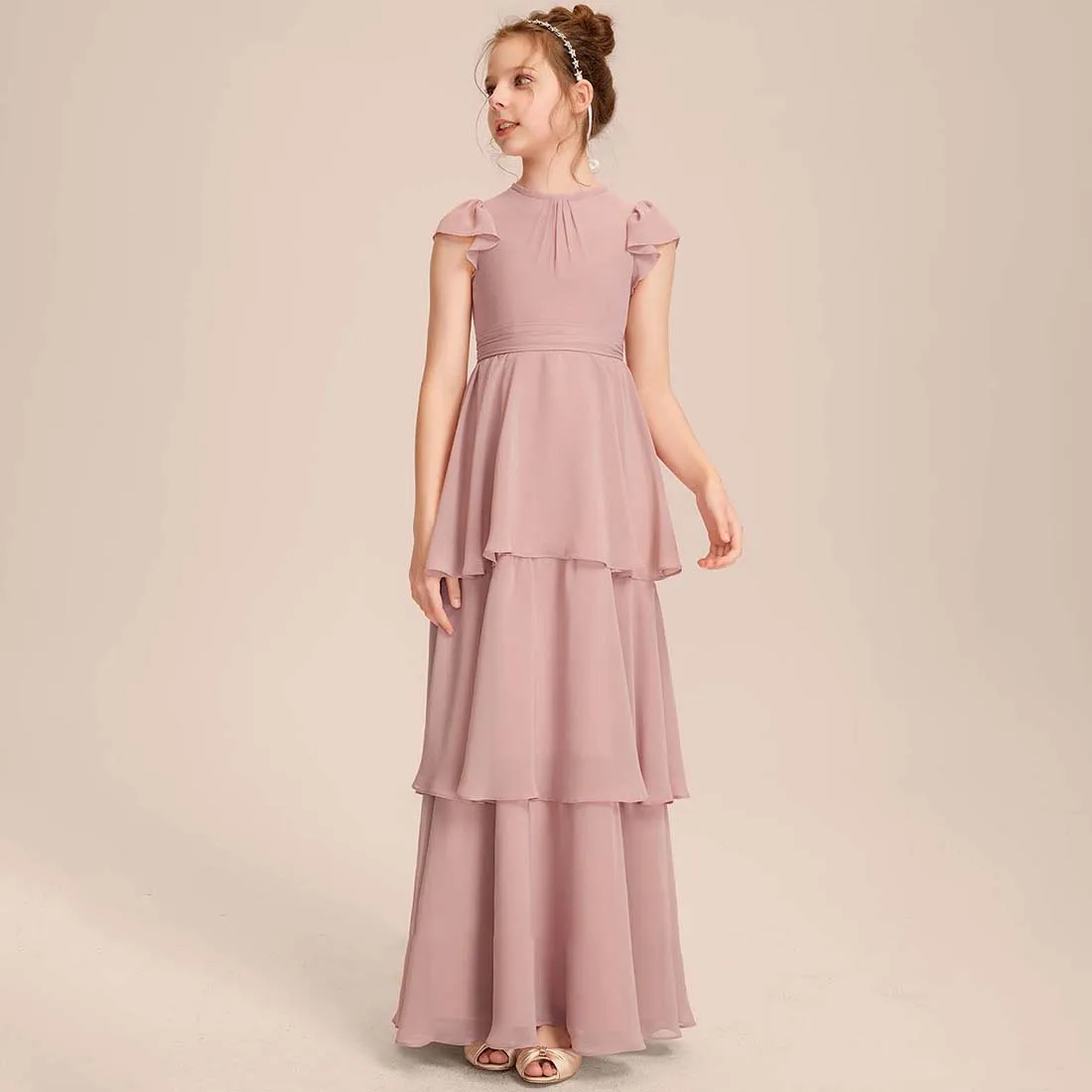 YZYmanualroom Chiffon Junior Bridesmaid Dress  A-line Scoop Floor-Length 2-15T