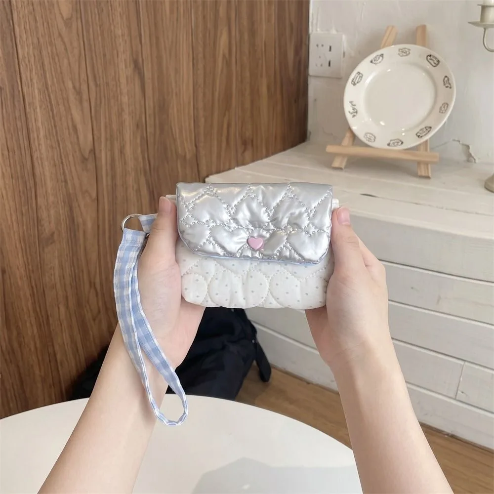 Quilted Cosmetic Pouch Polka Dot Star Pattern Travel Makeup Bag with Handle Soft Mini Camera Storage Pouch Earphone Protection