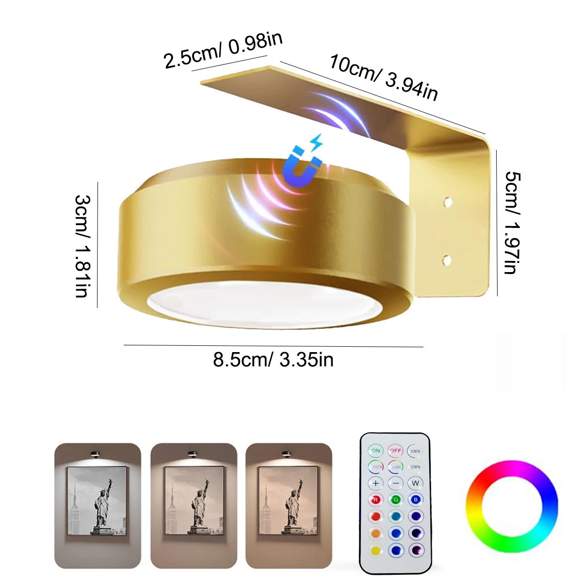 1pc Office Desk Lamp LED Magnetic Puck Light Dimmable Color Changing Battery Powered Remote Control Task Lighting for Workspace