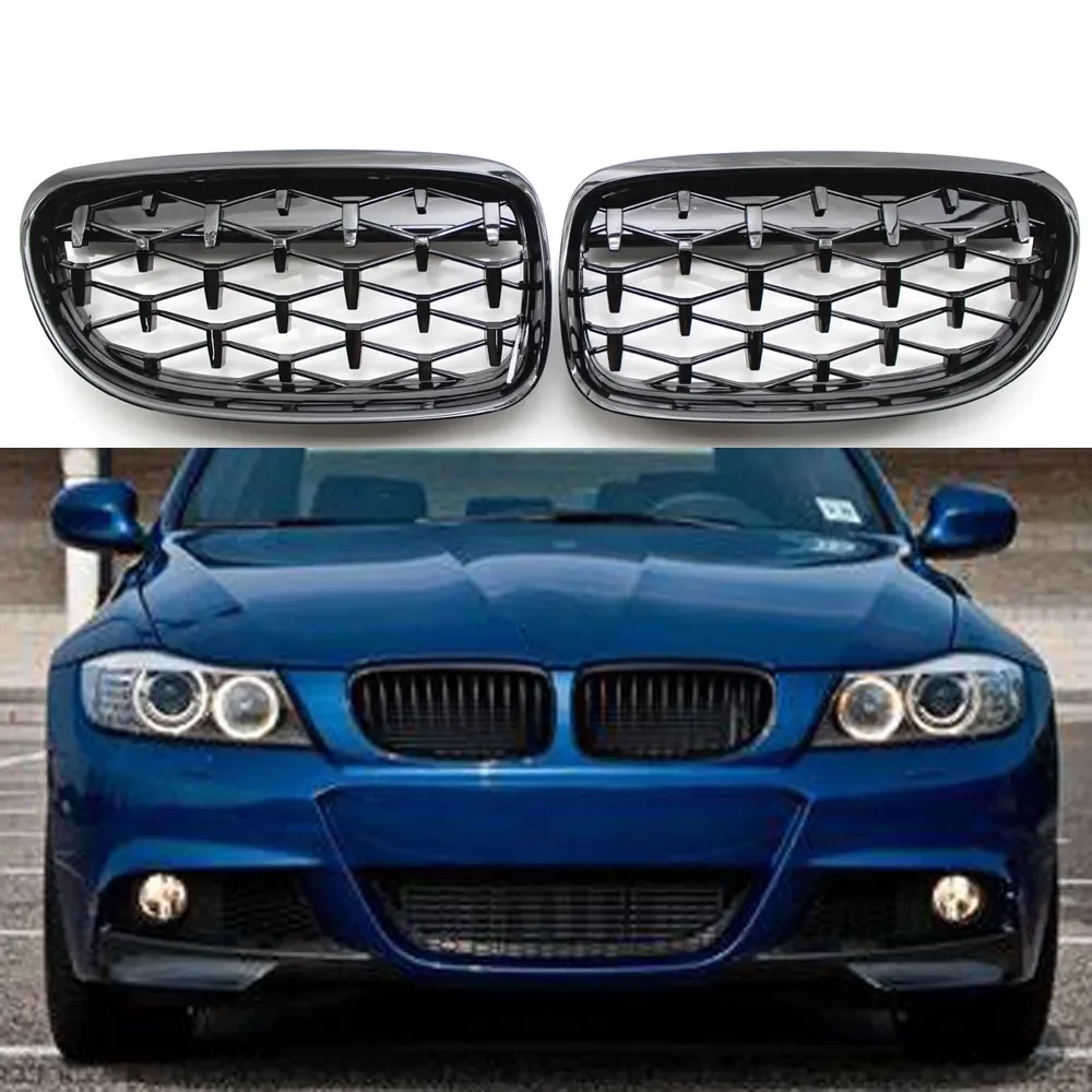 Car Front Hood Grille Diamond Style Meteor Grill Fit For BMW 3 Series E90 4 Doors LCI Facelift 2009 2010 2011 2012 Racing Grill